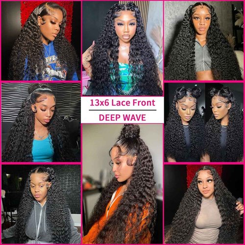 FCUFCU 28 Inch Deep Wave Lace Front Wigs Human Hair 180% Density 13x6 HD Lace Frontal Wigs Human Hair Pre Plucked with Baby Hair Deep Curly Wigs for Black Women Natural Color