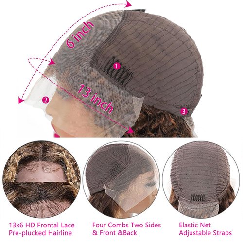 Nervoss 22 Inch Highlight Ombre Deep Wave Honey Blonde Lace Front Wigs Human Hair Pre Plucked 13X6 Transparent HD Lace Front Wigs Human Hair for Women 180% Density Curly Wig Blonde Wig