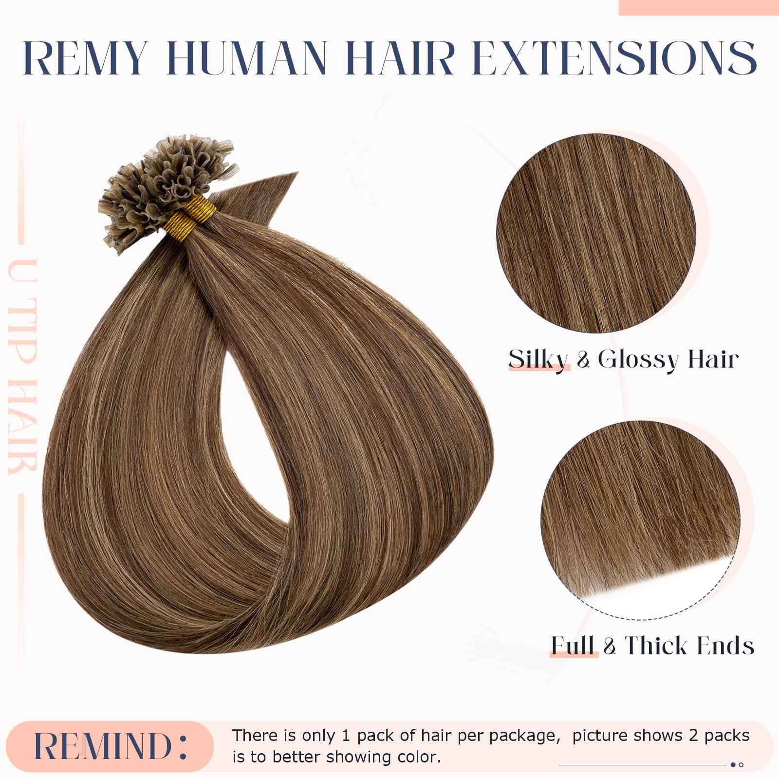 Hairro U Tip Human Hair Extension Pre Bonded Hot Fusion Hairpiece For Women Remy Nail Tipped Hair Pieces Silky Straight Keratin Utips Hair Extension 50g 22" #4P27 Medium Brown Mix Dark Blonde