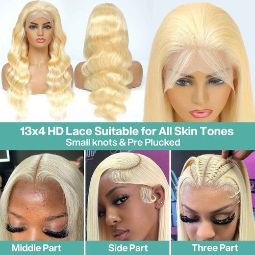 BUGUQI 613 Blonde Body Wave Lace Front Wigs Human Hair 13X4 Lace Front Wigs Human Hair 200 Density 613 HD Lace Frontal Wigs Pre Plucked For Women 28 Inch