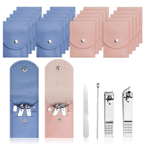 HAIFOTRVA 100 Sets Finger Nail Clipper Set Bulk,4 in 1 Adult Stainless Steel Travel Manicure Kit with Case Individually Wrapped Nail Clippers Bulk for Homeless,Hotel,Charity(2 Colors)