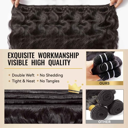 WEQUEEN Bundles Human Hair Body Wave 16A Brazilian Virgin Hair Bundles 24 Inch Thick Weave Natural Black