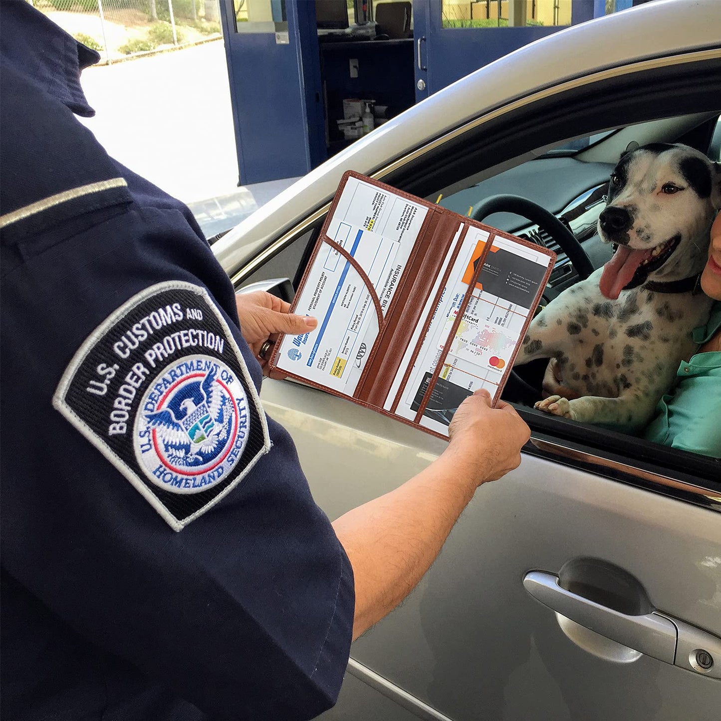 LumiMokki Premium Car Registration & Insurance Card Holder with Magnetic Shut, Vehicle Glove Box Car Organizer - For Documents, Cards, License (Brown)