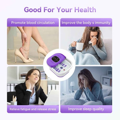 CuPiLo Foot Spa Bath Massager with Heat, Collapsible Foot Massager Spa Soaking Tub with Bubble, Pedicure Foot Spa for Relaxation, Gifts(Purple)