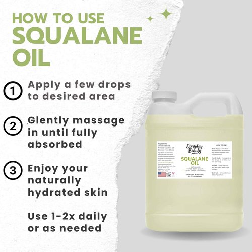 Squalane Oil Bulk- 32 oz 100% Pure & Natural Plant Derived Facial Oil - Cold Pressed and Unrefined Premium Grade Multipurpose Moisturizing Oil For Skin and Hair