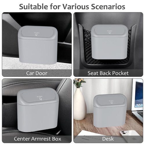 Accmor Car Trash Can, Portable Vehicle Trash Bin with Lid, Mini Car Dustbin Garbage Organizer Holder with One Roll Trash Bag, Leakproof Hanging Cars Storage Bag Container for Auto, SUV, Office (Grey)
