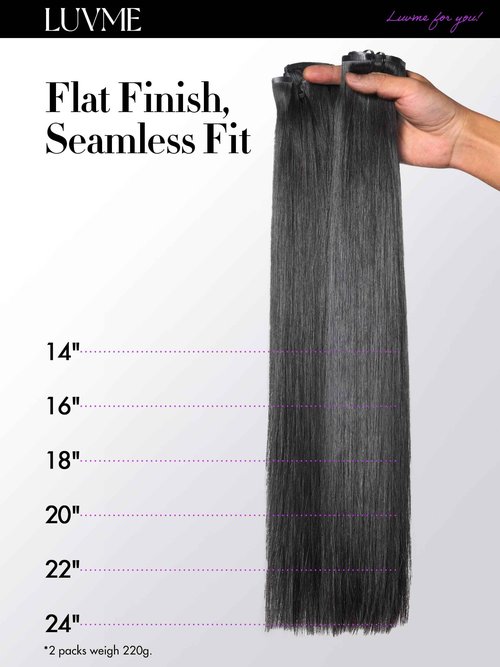 LUVME Yaki Straight Seamless 2 Pack 220g 14Pcs Clip in Hair Extensions Full Max with 14inch Remy Human Hair Extensions, Natural Black 100% Real Soft Hair