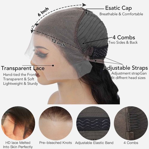 Pevrvfe 28 Inch 13x6 Lace Front Wigs Human Hair 200 Density Body Wave HD Lace Front Wigs Human Hair Pre Plucked Natural Color Lace Frontal Wigs for Black Women Glueless Wig