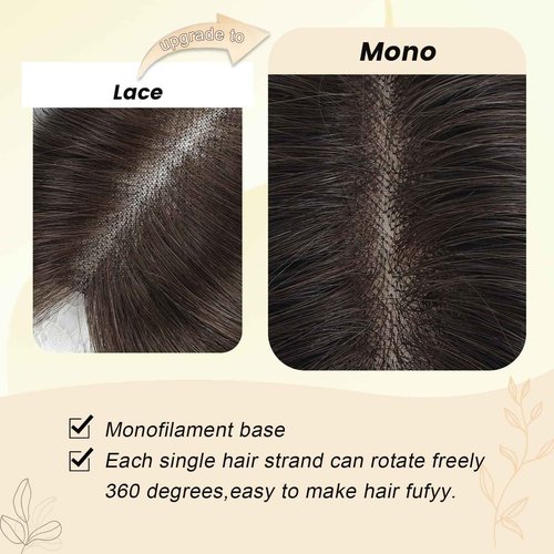 Hair Toppers for Women Real Human Hair 12 Inch Upgrade Mono Base 4.6x4 Inch Human Toppers for Women with Thinning No Bangs for Add Volume（Ombre Light Brown with Blond Highlight）