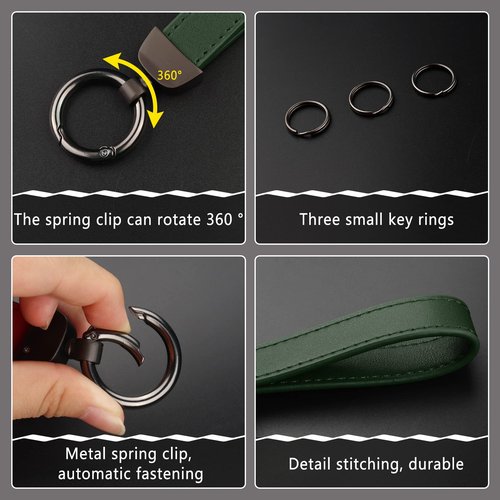 Turcee Leather Car Keychain, Creative Personality Leather Key Fob, Universal Key Fob Keychain for Men and Women (Green)