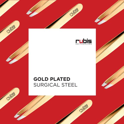 Rubis Classic Stainless Steel Slanted Tweezers for Precise Eyebrows and Hair Removal, The Gold Collection, Gold, 1K103
