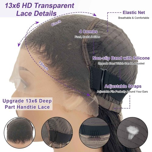 Zazumi 32 Inch 13x6 Body Wave Lace Front Wigs Human Hair 200 Density HD Transparent Lace Frontal Human Hair Wig for Black Women Glueless Wigs Human Hair Pre Plucked