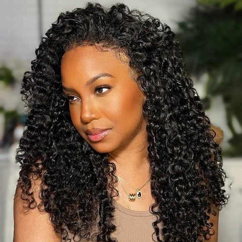 Deep Wave Curly Half Wig Human Hair 200% Density Upgrade Drawstring Seamless Flip Over 3 In 1 Half Wigs for Black Women Wear Go No Lace Glueless Wigs Invisible Hairline Beginner Friendly 20 Inch