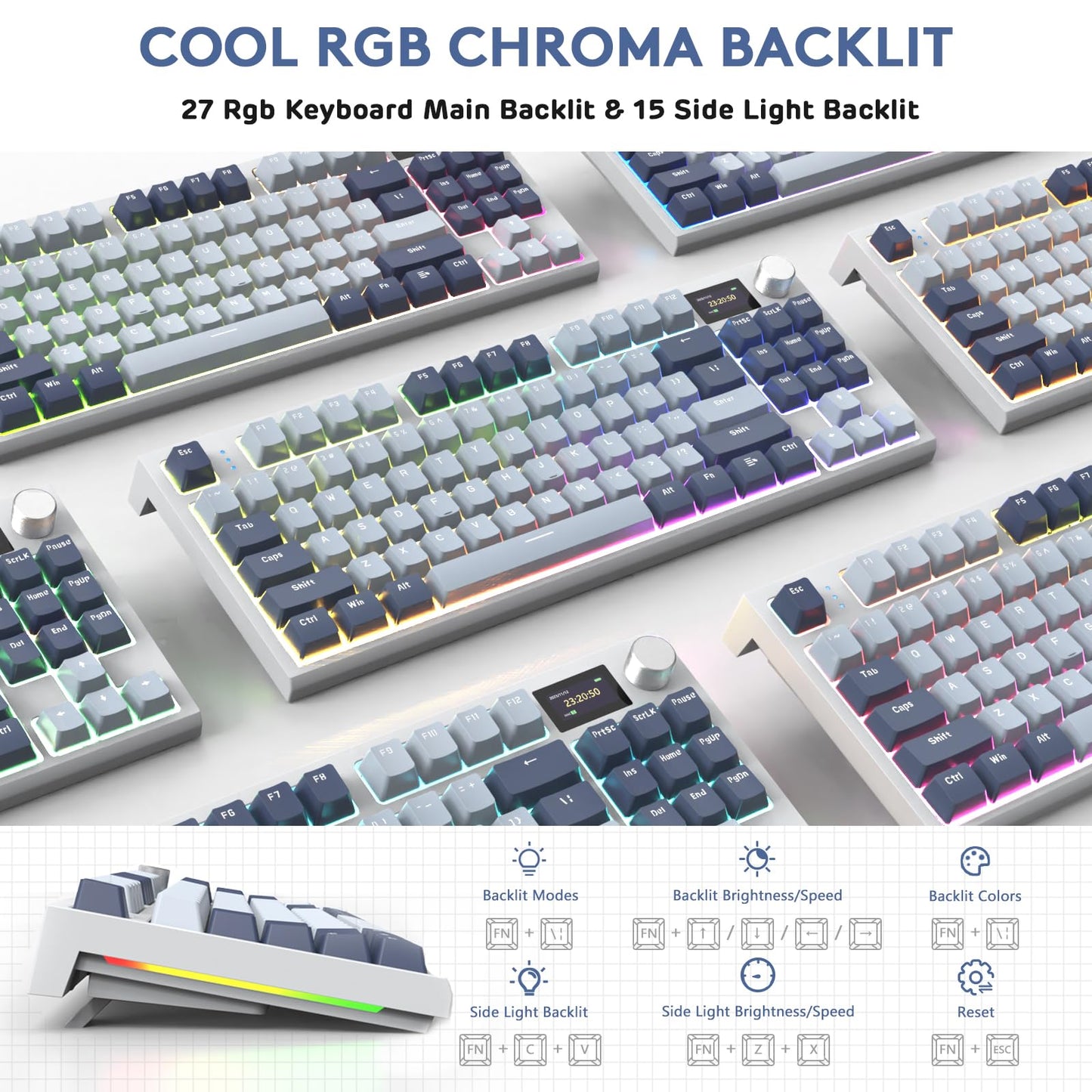 RK86 RGB 75% Wireless Gasket Mechanical Keyboard,Triple Mode Bluetooth5.0/2.4G/USB-C 82 Keys Hot Swappable Gaming Keyboard 4000 mAH Battery w/Knob & 1.2'' HD OLED Display,Custom Linear Switches