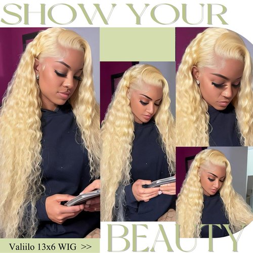 Valiilo 13x6 Lace Front Wigs Human Hair Deep Wave 613 Blonde Lace Front Wig Human Hair Pre Plucked Glueless Wig for Women 22 Inch