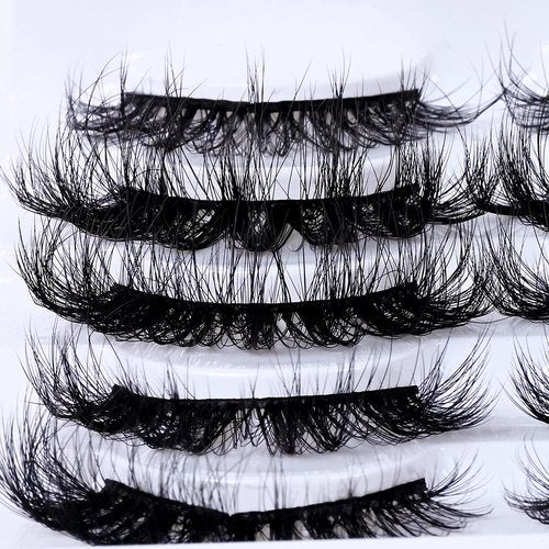 Wholesale Lashes, 3D Faux Mink Eyelash Bulk, 18mm Handmade Reusable Eye Lash, 5 Styles Dramatic Fluffy False Lash with Glitter Portable Packing (Fluffy 5 styles-100 pairs)
