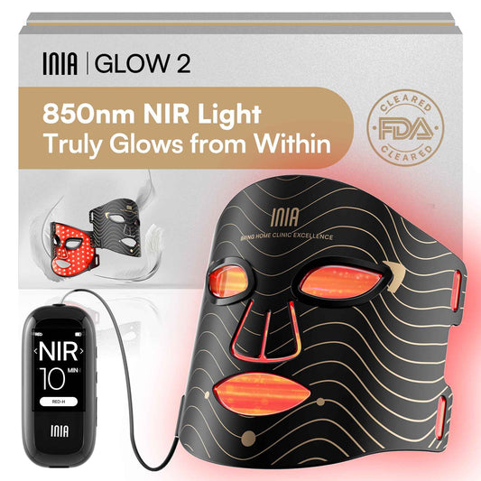 INIA Red Light Therapy Mask for Face – 4 Light Modes with 850nm NIR, Red & Blue LED Light Therapy, 2600mAh Rechargeable LED Face Mask for Radiant Glow at Home, Black