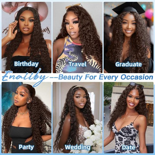 Enaiiby Chocolate Brown Bundles Human Hair 10 12 14 Inch Brazilian Color 4 Deep Wave Bundles Human Hair Unprocessed Breezy Wave Virgin Hair for Black Women with Silky Texture & Quick Weave