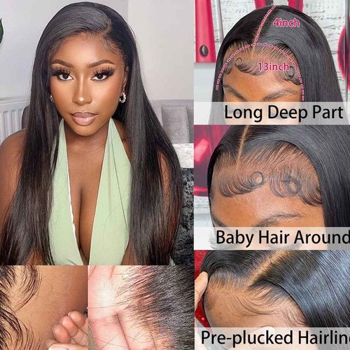 daparo Straight Lace Front Wigs Human Hair Pre Plucked 13x4 HD Transparent Lace Frontal Wigs Human Hair 180% Density Glueless Human Hair Wigs for Women Natural Black 30inch