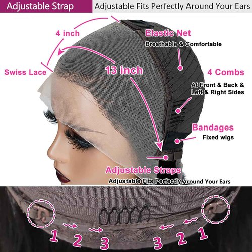 ZIYU Kinky Straight 13x4 Lace Front Wig Human Hair, Kinky Straight Wigs Human Hair Pre Plucked Hairline with Baby Hair, 180% Density Yaki Straight Frontal Wigs for Women Natural Black Color 14 Inch