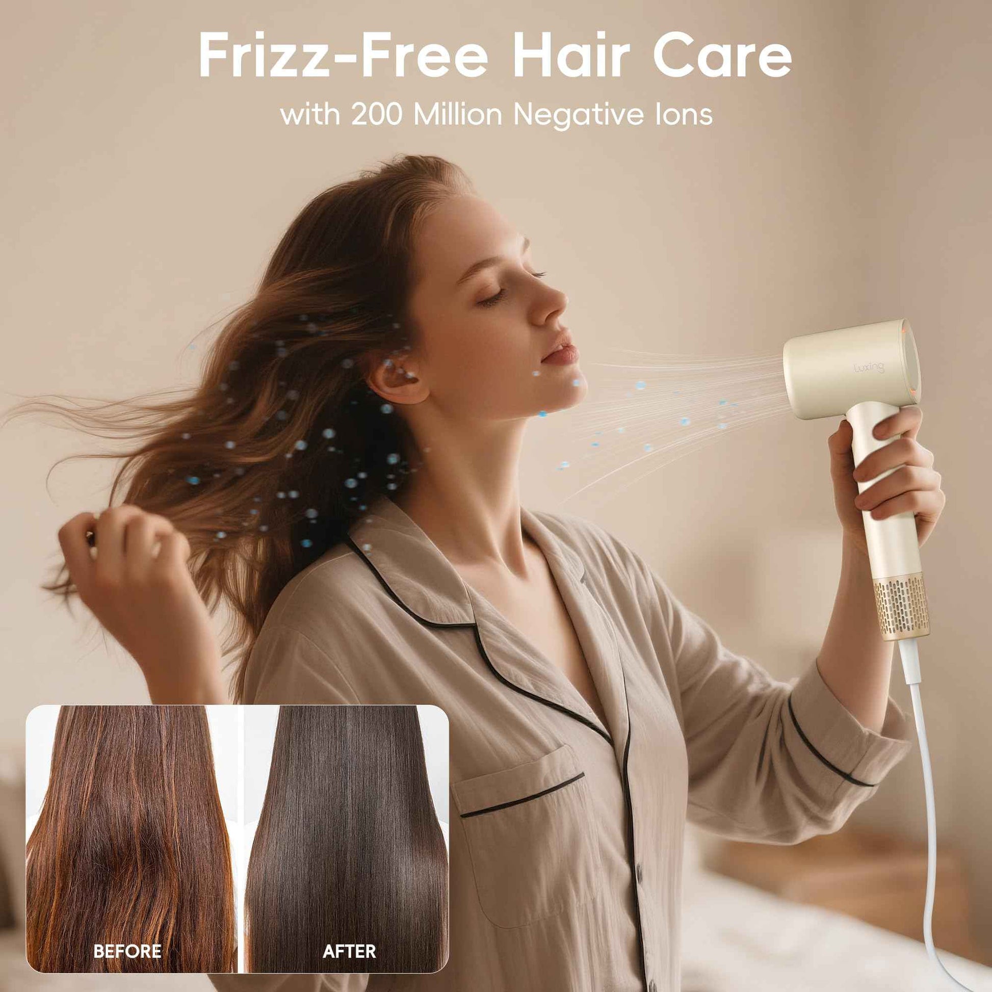 Hair Dryer, TurboLux 200 Million Negative Ionic 1500W High-Speed Blow Dryer for Fast Drying with Diffusers, Lightweight, Low-Noise Hair Dryer for Women with 110000 RPM Brushless Motor (Cream)