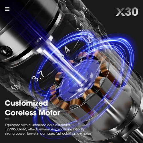 Filter Tattoo Gun - 7 Strokes 2.0-4.0mm Tattoo Machine Pen with Extra OLED Digital Display 1600mAh Battery Power Rotary Tattoo Gun for Beginners and Artists (X30 Black)