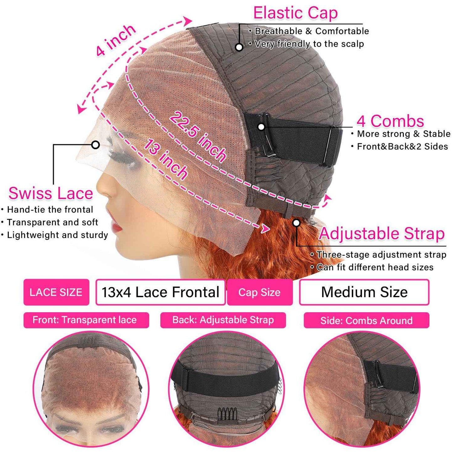 22 Inch Ginger Lace Front Wigs Human Hair Deep Wave 13x4 HD Transparent Full Lace Frontal Wig Human Hair for Women 180% Density 350# Orange Colored Glueless Deep Curly Wigs Human Hair Pre Plucked