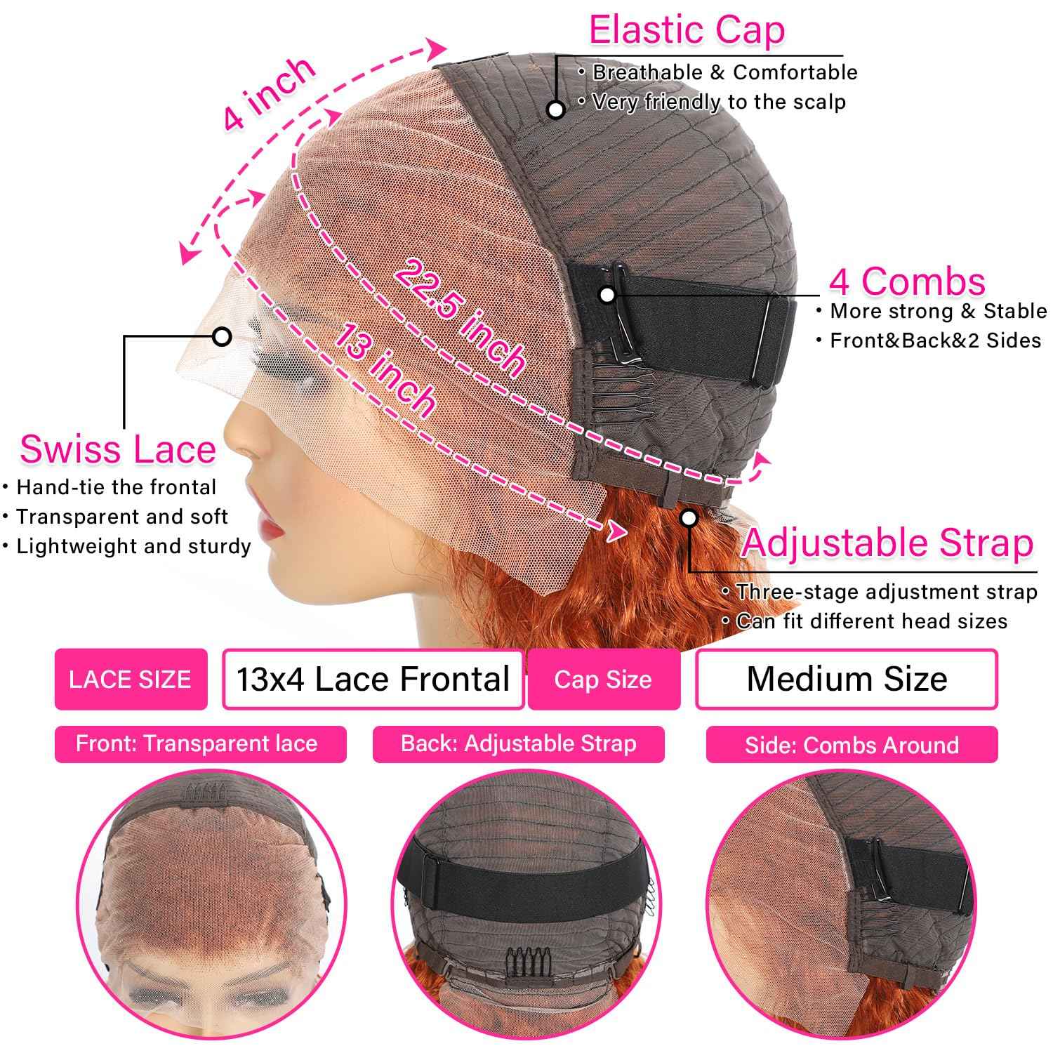 22 Inch Ginger Lace Front Wigs Human Hair Deep Wave 13x4 HD Transparent Full Lace Frontal Wig Human Hair for Women 180% Density 350# Orange Colored Glueless Deep Curly Wigs Human Hair Pre Plucked