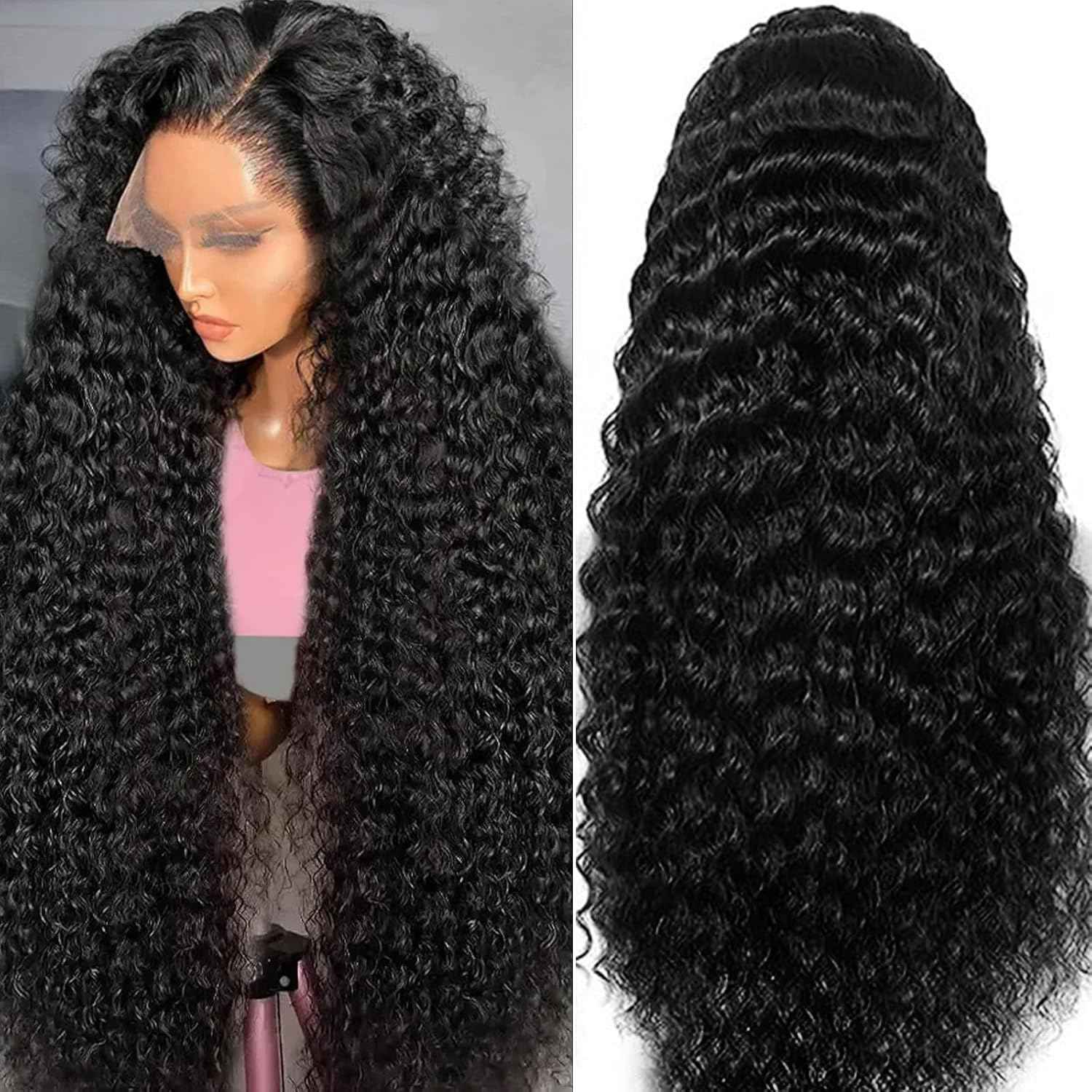 30 Inch Deep Wave Lace Front Wig Human Hair 13x6 HD Pre Plucked 200% Density Deep Curly Lace Frontal Wig for Women