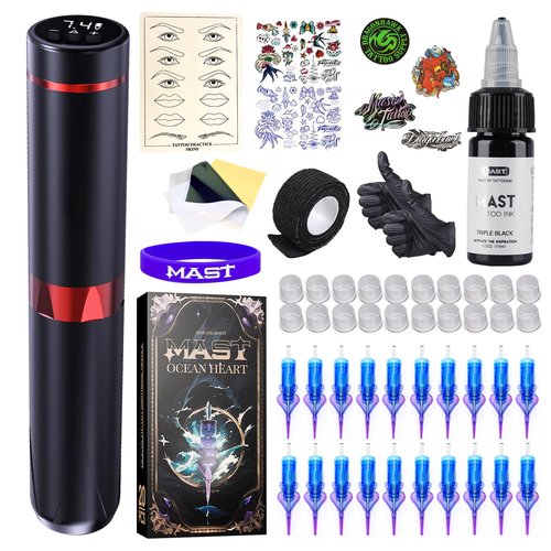 Mast Tattoo Tour Fly2 Cordless Tattoo Gun Machine Kit - Rotary Cartridge Tattoo Pen 20Pcs Needles Complete Tattoo Supplies for Beginners