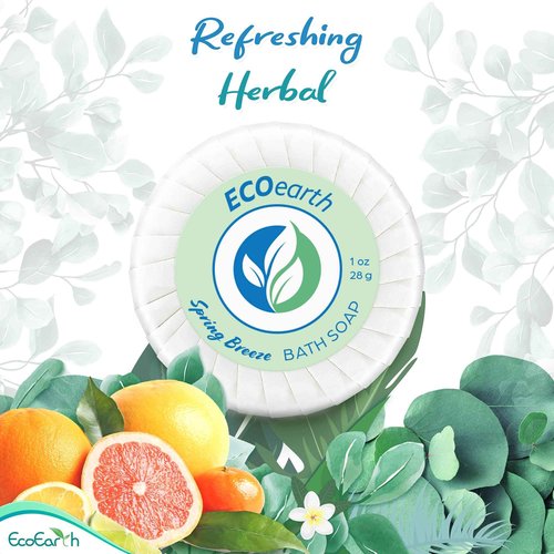EcoEarth Hotel Toiletries Bundle (Spring Breeze, 1 oz each, 200 Pieces) 4-Piece Set: 50 Round Bar Soap, 50 Shampoo, 50 Conditioner & 50 Body Lotion - Bulk Mini Guest Amenities