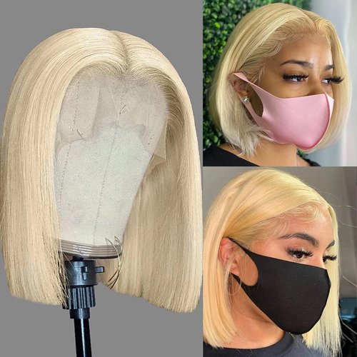 613 Blonde Bob Lace Front Wigs Human Hair T Part With Bleached Knots Pre Plucked Straight blonde Bob Wigs Glueless HD Lace Front Wig Human Hair blonde Bob Wig for Black Women 16Inch