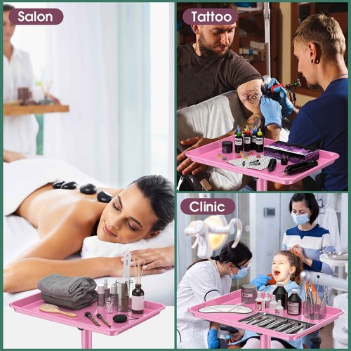 Rolling Salon Tray Tattoo Tray Salon Cart for Hair Stylist Salon Trolley Cart with Wheels Salon Rolling Tray-Pink