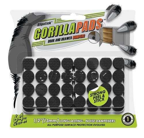 Slipstick GorillaBumperPads Premium 1/2” Rounds Adhesive Non Slip Pads/Bumpers (64 Gripper Dots) Perfect Grips for Small Items/Décor, Cabinet Stoppers, Drawer/Door Bumpers, Glass/Picture Frame Pads
