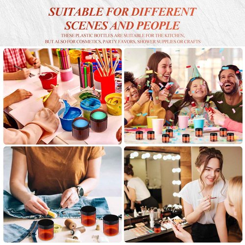 Lanties 200 Pcs 4 oz Empty Bulk Plastic Container Jars with Lid Leak Proof Round Plastic Jars Small Cosmetic Travel Containers for Storage Makeup Creams Lotion Ointments, Amber