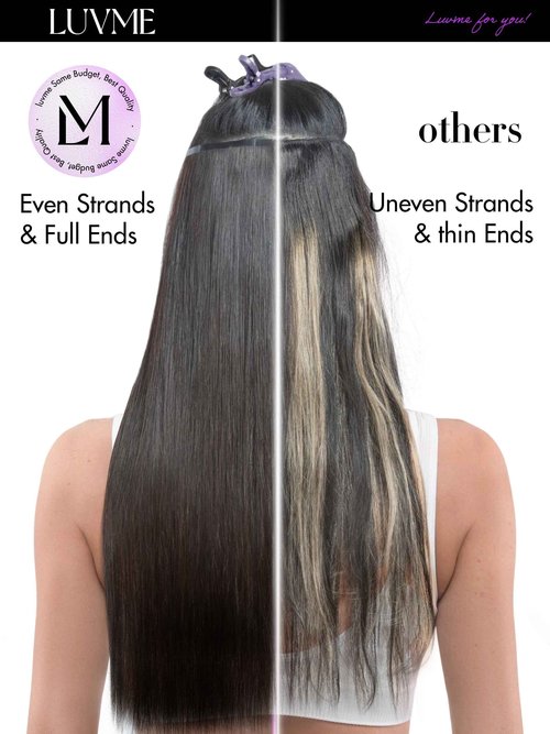 LUVME Straight Seamless 110g 7Pcs Clip in Hair Extensions Full Max with 14inch Remy Human Hair Extensions, Natural Black 100% Real Soft Human Hair