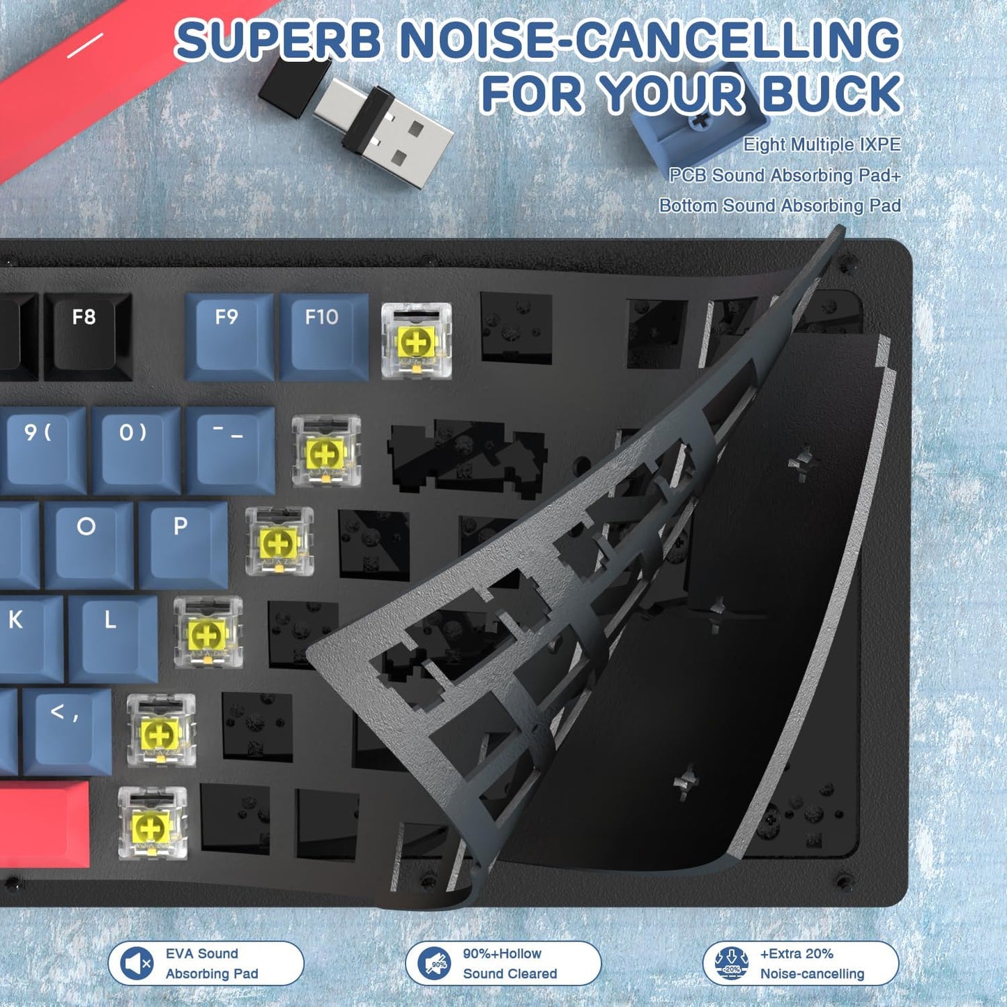 AKC087 Wireless Mechanical Keyboard, 87 Keys Compact TKL Gaming Keyboard, BT5.0/2.4G/Wired 75% Keyboard, RGB Hot Swappable Mechanical Keyboard OEM Profile Yellow Switch for Windows Mac Laptop