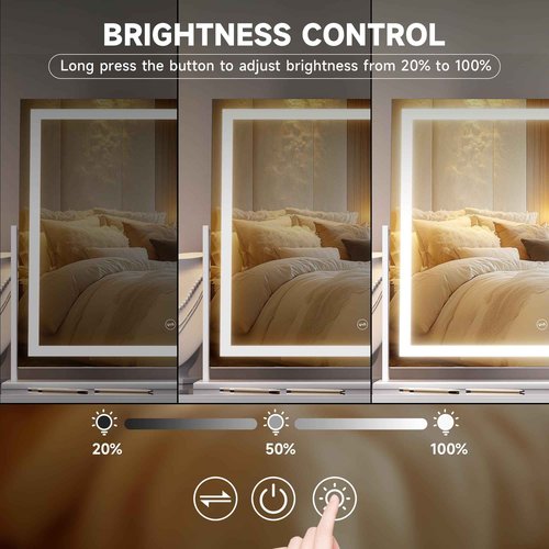 Hasipu Vanity Mirror with Lights, 23.6" x 18.1" LED Makeup Mirror, Light up Mirror with Smart Touch 3 Colors Dimmable, Brightness Adjustment, 360° Rotation (White)