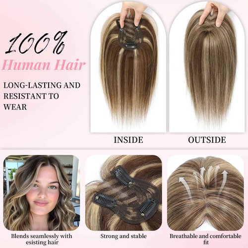 FU SHEN Hair Toppers for Women Real Human Hair Upgrade 7x10cm Swiss Base Human Hair Toppers 360°Coverage Hairpieces Toppers Hair Pieces for Women Wiglet for Women10inch(4/27#)