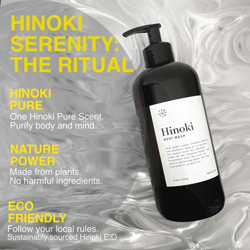 TE + TE Hinoki Body Wash with Japanese Hinoki Essential Oil | Gentle & Hydrating | Soothing Aroma | Vegan