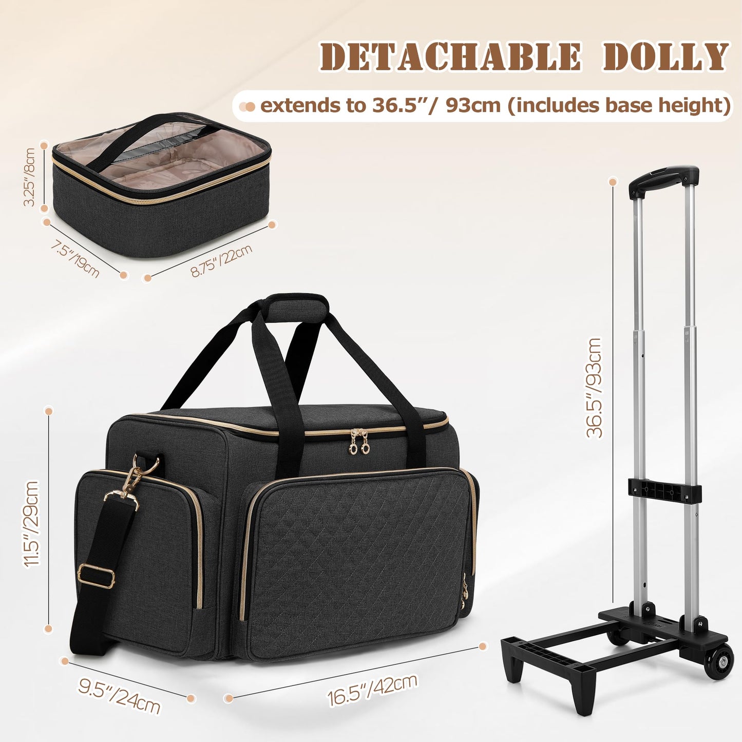 LUXJA Rolling Makeup Case with 3 Removable Pouches and 1 Makeup Brush Bag, Large Makeup Bag Cosmetic Bag with Detachable Dolly (Patented), Black