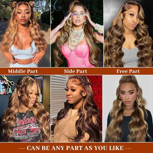 Hepnok Highlight Ombre Lace Front Wig Human Hair Body Wave 13x6 HD Lace Frontal Wigs Human Hair Pre Plucked 200 Density 4/27 Colored Honey Blonde Wig 26 Inch Glueless Wigs for Women