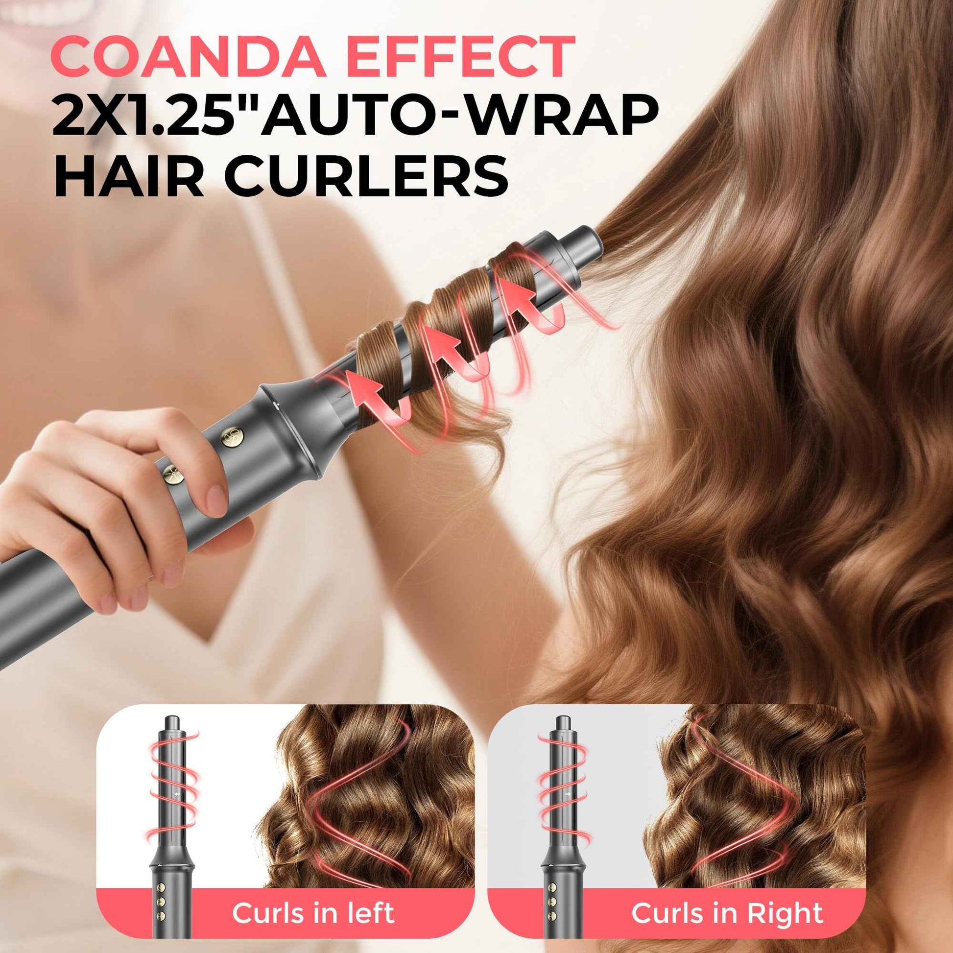 5 in 1 Hair Styler&Hair Dryer Brush,High-Speed Frizz-Free Blow Dryer,Ionic Fast Drying Hot Air Brush Air Styler Wrap, Auto Wrap Curler, Multi Styler Tools-Curl,Volumize, Straighten,Ideal Gift