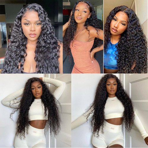Flyzhuim 4x4 Closure Wigs Human Hair Water Wave Human Hair Wigs 18inch Wet And Wavy Wig Natural Black Lace Closure Wigs for Women Human Hair Deep Water Curly Wig With Baby Hair
