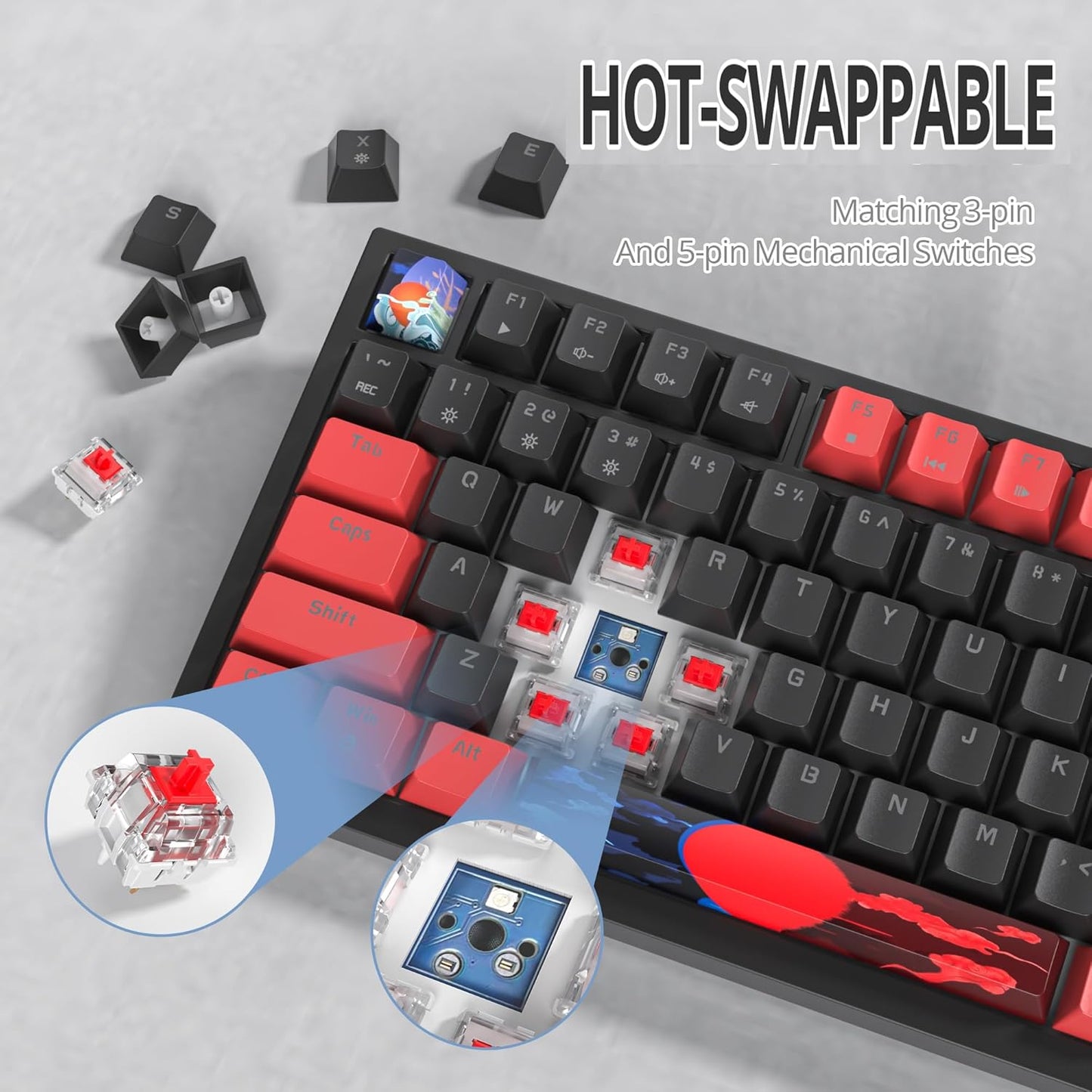75% TKL Wired Mechanical Keyboard,RGB Backlit Gasket Mount 82 Key Hot Swappable Custom Linear Red Switch Gaming Keyboard with Volume Knob & PBT Keycaps (82 Monster B)