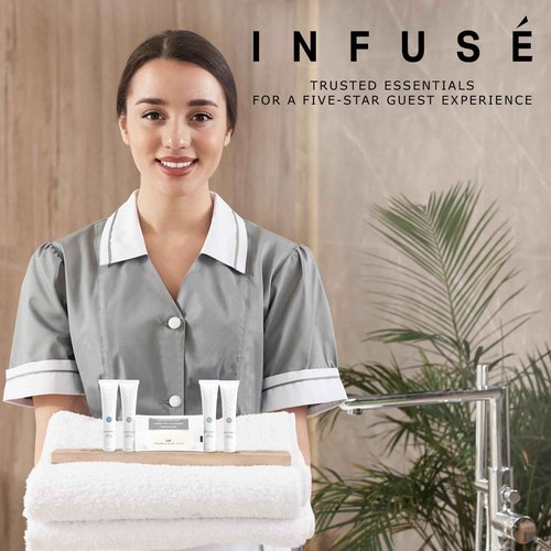 Infuse Pure White Tea and Coconut Hotel Soaps and Toiletries Bulk Set | 1-Shoppe All-In-Kit for Airbnb | 1oz Shampoo & Conditioner, Body Wash, Lotion & 1.25oz Bar Soap | Travel Size 150 Pieces