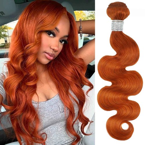 ALHER #350 Ginger Orange Bundles Human Hair Body Wave Sew In Weave Wavy Bundles for Black Women 12A 100% Unprocessed Virgin Remy Soft Thick Hair Copper Orange Color 22 Inch