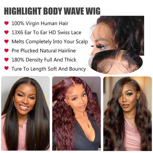 ManeMajesty 13x6 Lace Front Wigs Human Hair Balayage Highlight Ombre Body Wave Lace Front Wigs Human Hair Pre Plucked 180% Density HD Lace Glueless Wigs for Black Women 12 Inch FS1B/30