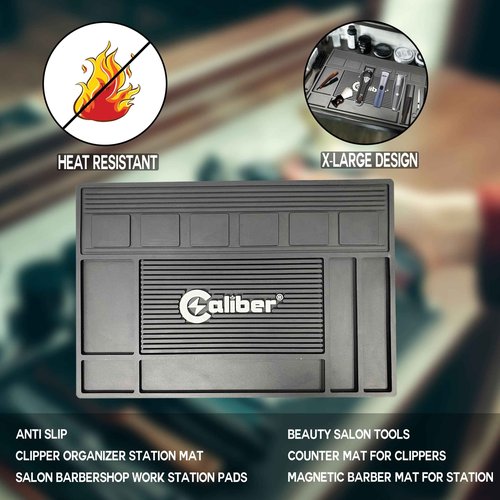 Caliber Pro Magnetic Mat - 6 Magnetic Spaces for Clippers - Non-Slip Heat Resistant Surface - Keeps Barber and Beauty Tools Organized