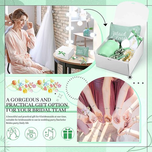 FineCheer 48 Pcs Bridesmaid Proposal Gifts Maid of Honor Proposal Gift Include Box Tumblers Makeup Bag Scrunchie Hair Clip Bracelet Card Mirror for Bridal Shower Bachelorette Party(Green)